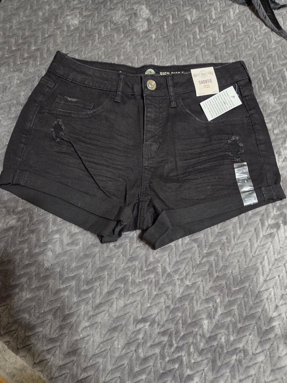 SO Black Distressed Cuffed Denim Shortie Shorts
